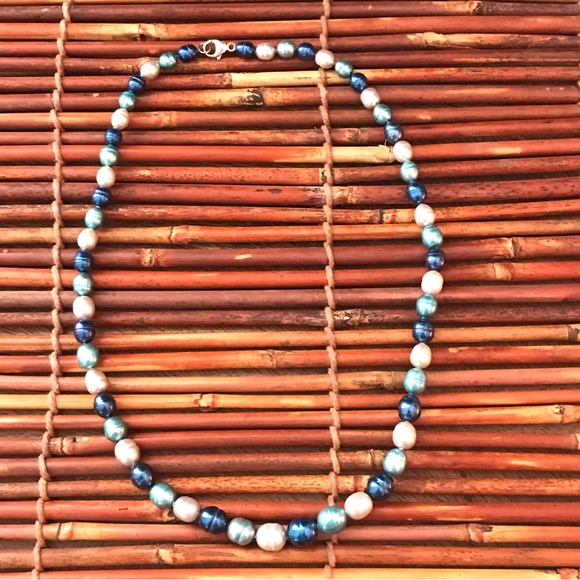 Honora Blue Pearl Necklace .925 clasp 20” - Picture 5 of 10